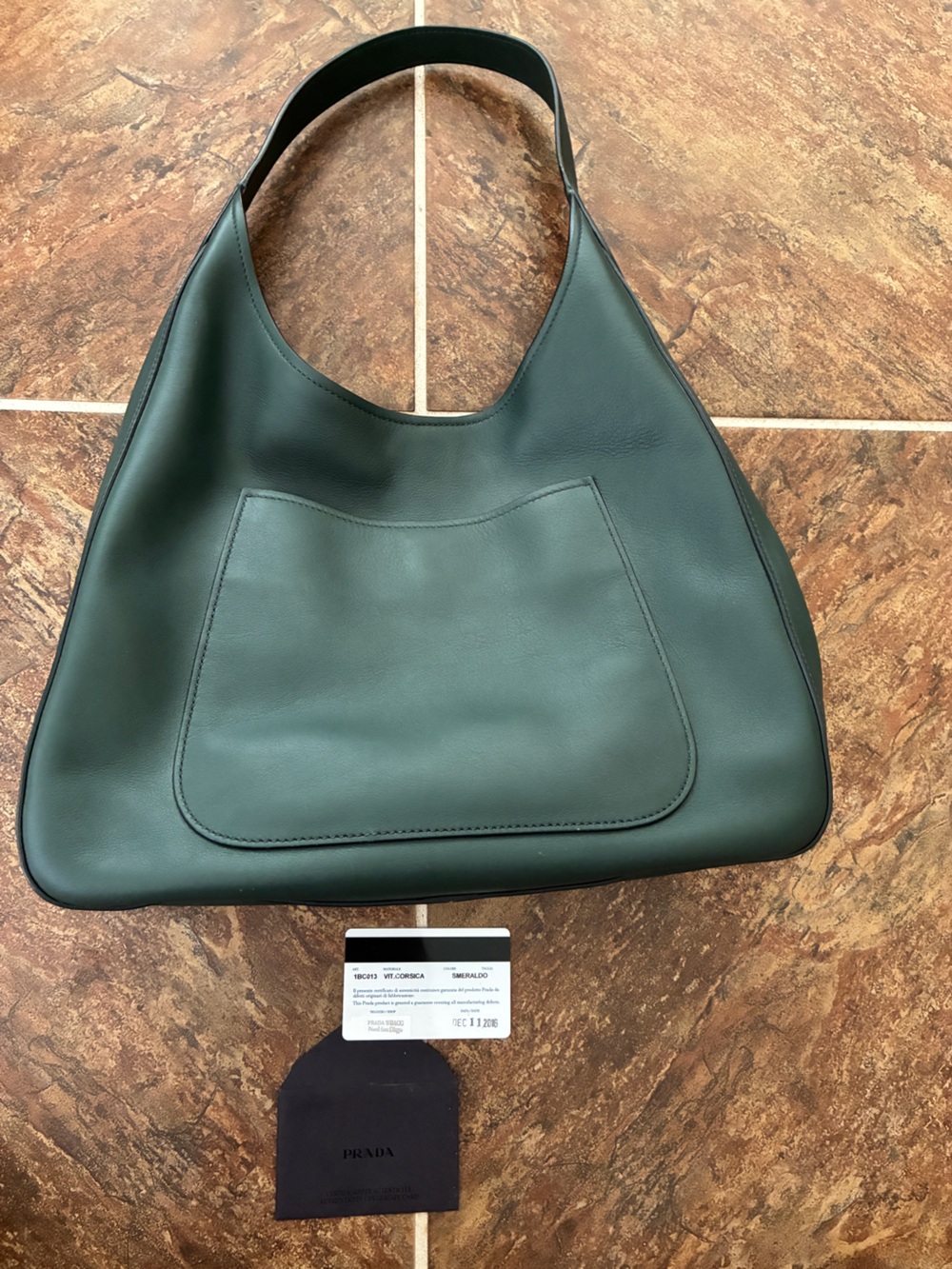 Prada Vitello Corsica Smeraldo Green Leather Hobo Shoulder Bag 1BC013